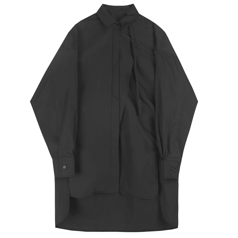 2019 корейский стиль женская однотонная черная белая блузка рубашка с длинным