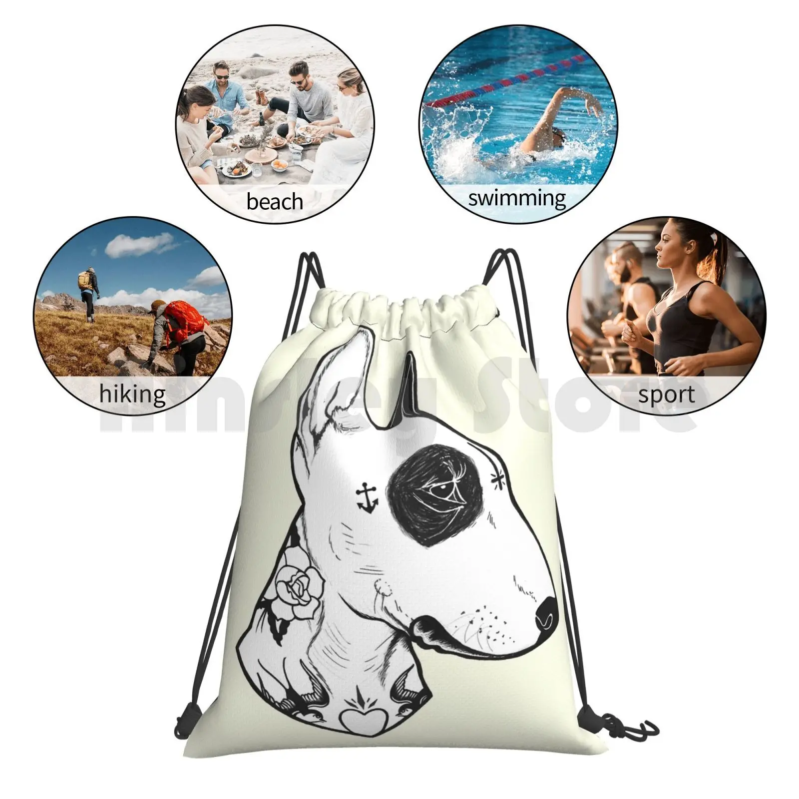 

Tattooed Bullterrier Backpack Drawstring Bags Gym Bag Waterproof Animal Dog Bully Breed Tattoos Canine Bull Terrier