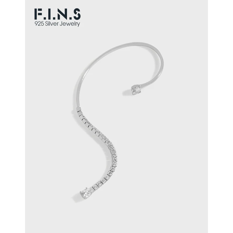 

F.I.N.S 1PC Luxury Sparkling Zircon S925 Sterling Silver Line Earrings Minimalist Hanging CZ Ear Hook Earrings Wedding Jewelry