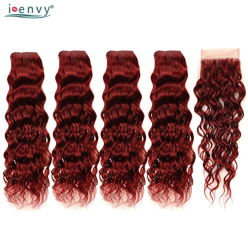 I Envy 4 перуанские человеческие волосы пучки с закрытием шнурка красные волны воды