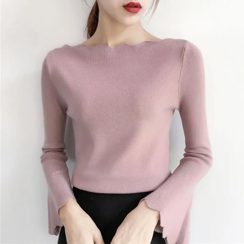 Женский пуловер с длинными рукавами тонкий вязаный свитер в Корейском стиле
