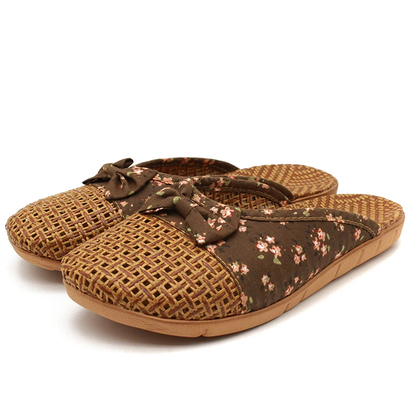 Сетчатые крутые тапочки для женщин домашние Нескользящие толстые льняные пола