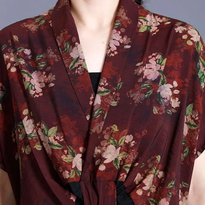 

VKBN Summer Dress Women Short Sleeve Silk Printing Patchwork Vestidos De Fiesta Design Fashion Elegant Dress V-Neck