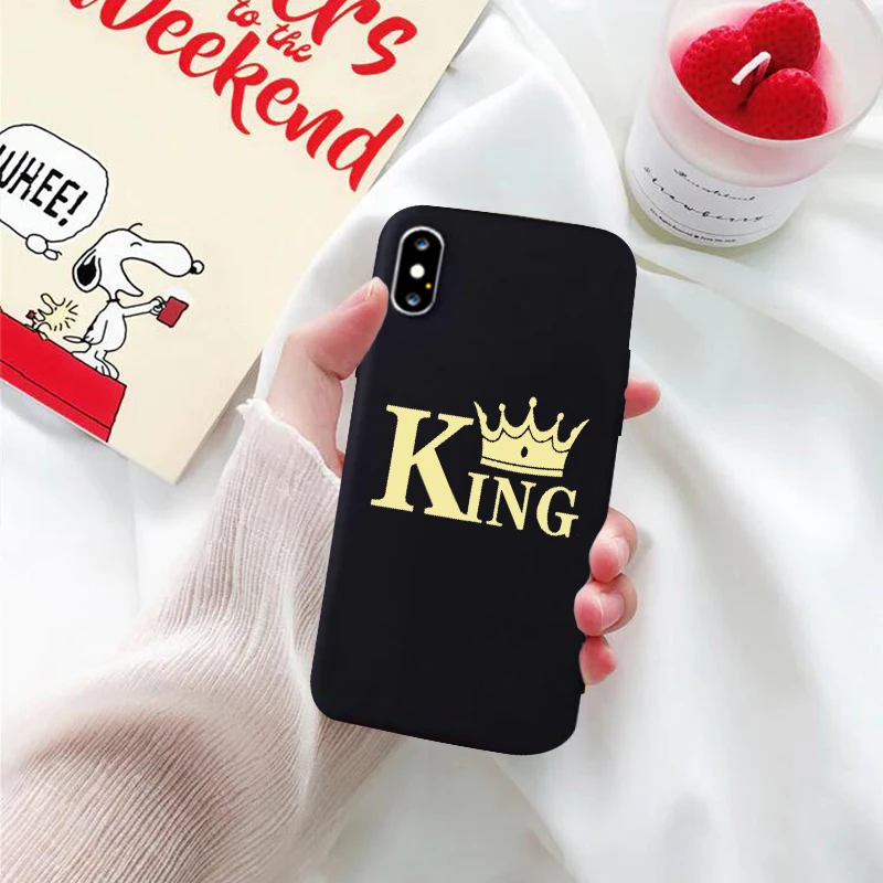 GYKZ мультяшная корона король королева пара чехол для iPhone XS MAX X XR 7 8 6 6s Plus буква