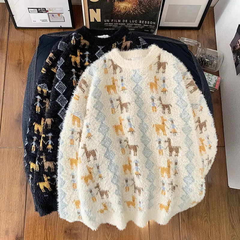 

Autumn winter round neck loose couple sweater Pullover long sleeve T-shirt