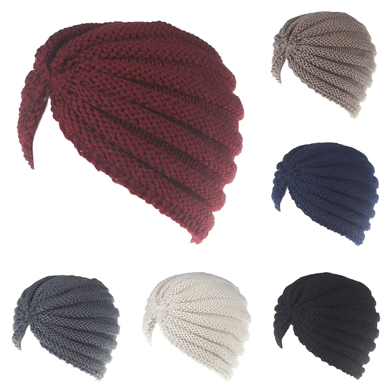 Женские богемные вязаные зимние шапки для женщин фетровые Женский тюрбан шапка