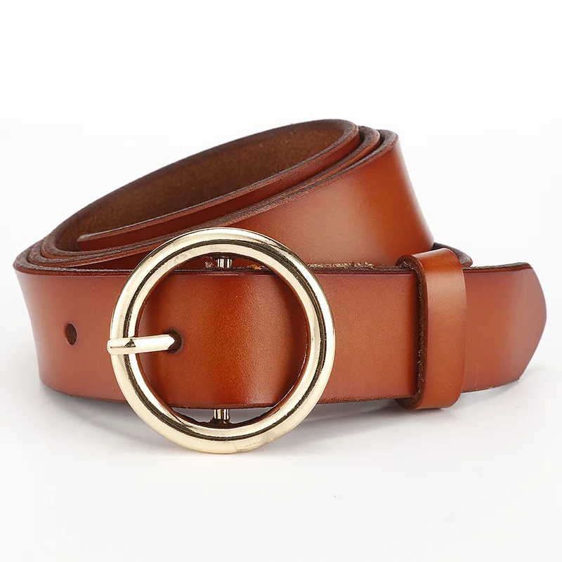 Split leather solid pin brown belt 2.8cm for women