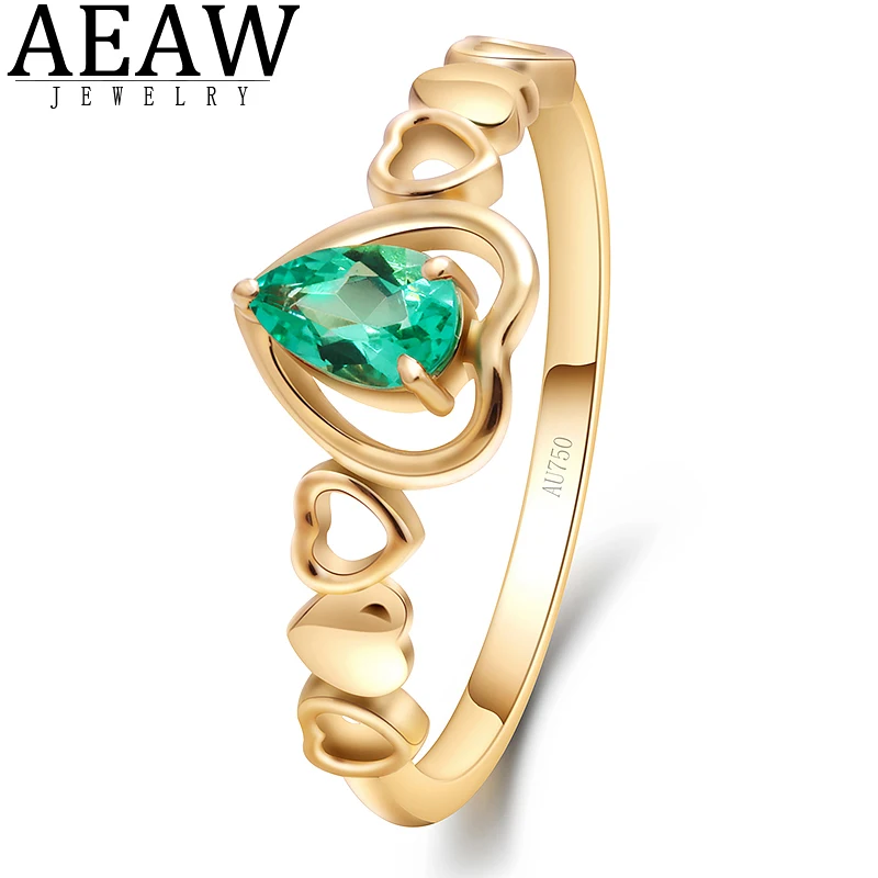 

AEAW 0.5ct Carat 4X6mm Lab Grown Colombian Emerald Engagement Rings Solid 14K Yellow Gold Fine For Women Certificated
