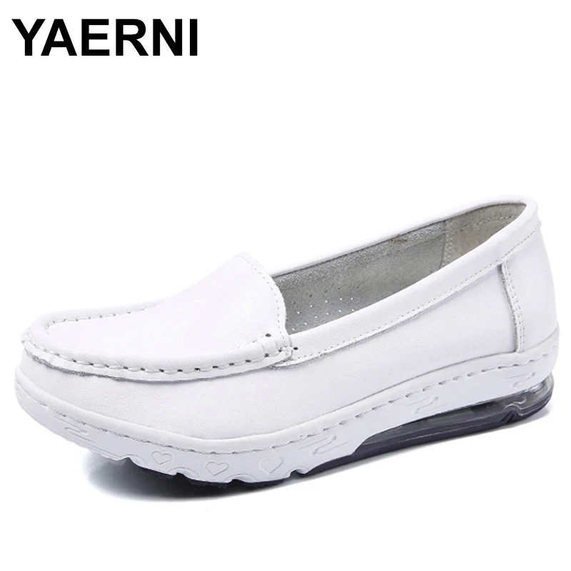

YAERNI New genuine leather nurse work shoes for women non-slip leather doctor shoes size 34-41 comfortable air cushion wedge
