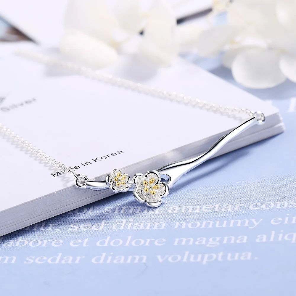 Цепочка женская из серебра 925 пробы с подвеской в виде цветка вишни | Украшения и