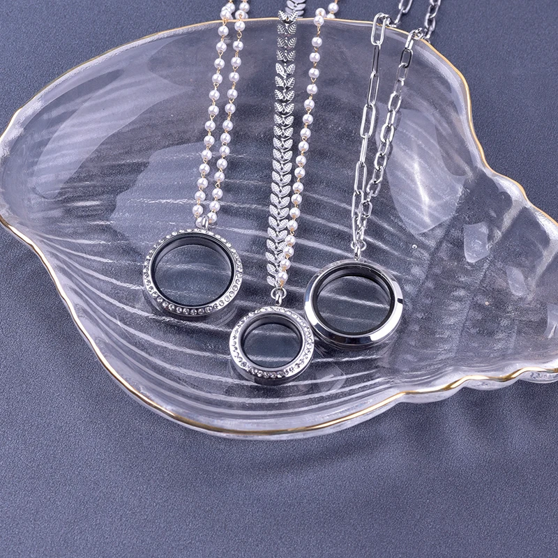 

1Pc Romantic Stainless Steel Temperament Wheat Ear Pearl Round Locket Pendant Necklaces Women Long Chain Jewelry Accessories
