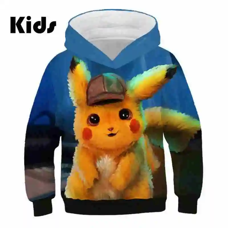 Детская куртка с капюшоном изображением покемонов толстовки Пикачу Детский