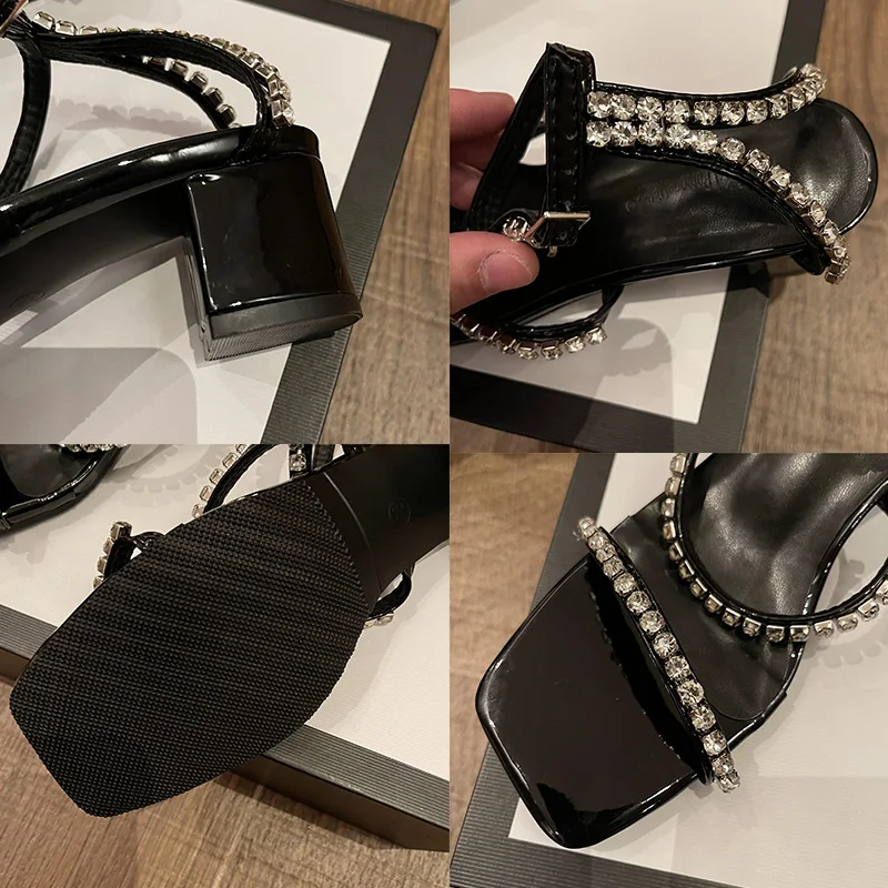 

Women Sandals Shoes 2021 Lady Summer Female Slippers Fashion Square Heels For Ladies Bling Shoes Woman Party Slides Sandals