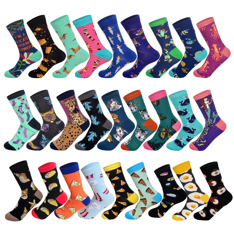 Женские Цветочные Носки LIONZONE до щиколотки Русалка волк леопард лягушка ракушка