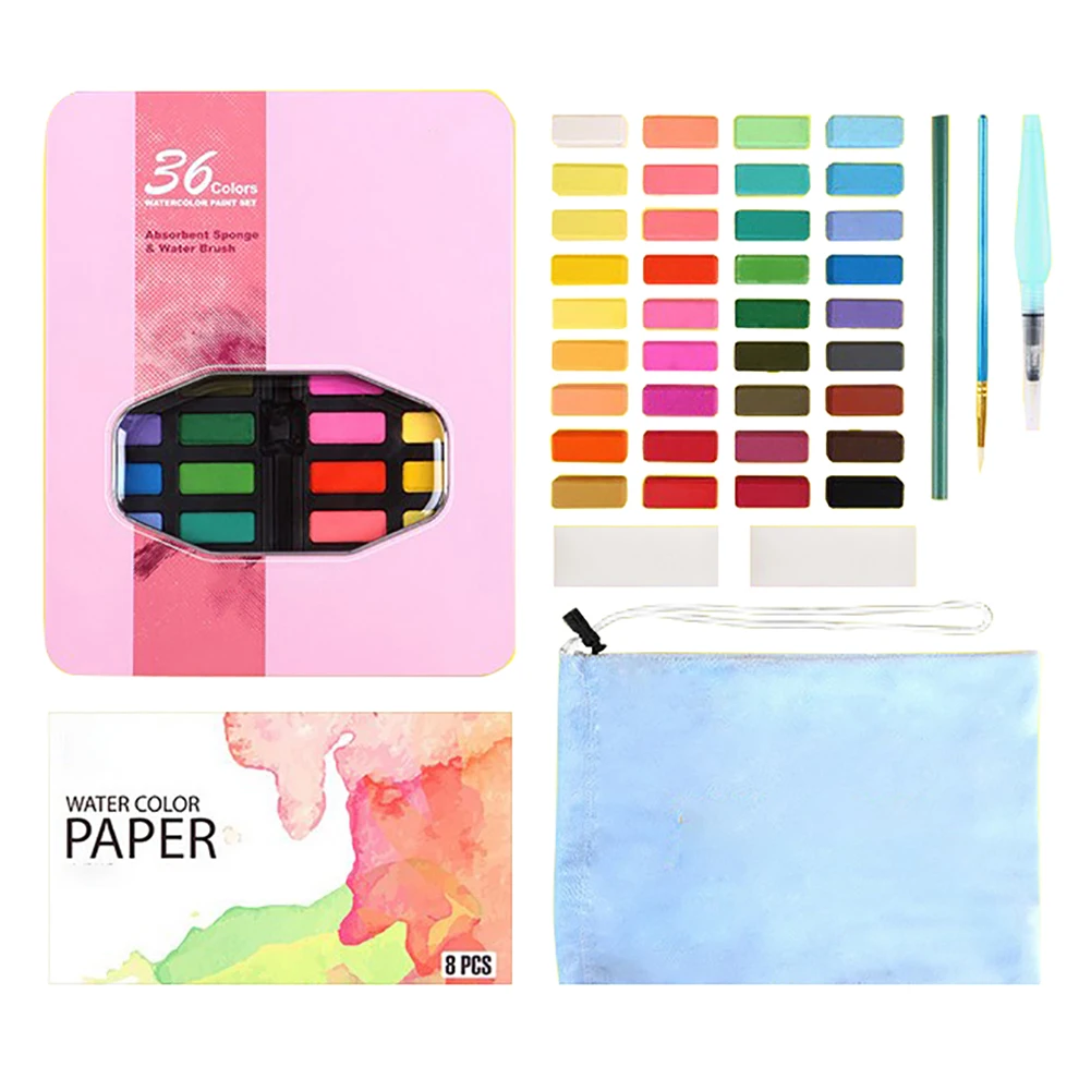 

36 Colors Solid Water Color Paint Set Iron Case Watercolor Painting Pocket Pigment Palette For Drawing Art Supplies