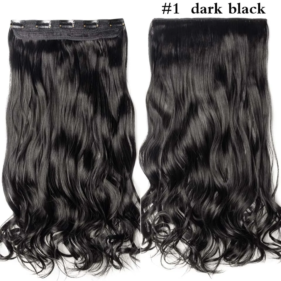 dark black SNOILITE 17/24/27/2" 5 зажимов в целости и сохранности Наращивание волос Синтетические длинные волнистые волосы добавочном номере телефоне 3/4 для наращивания на всю голову цельнокроеное платье, парик, заколки, заколки для волос, трессы, заколки - Цвет: dark black
