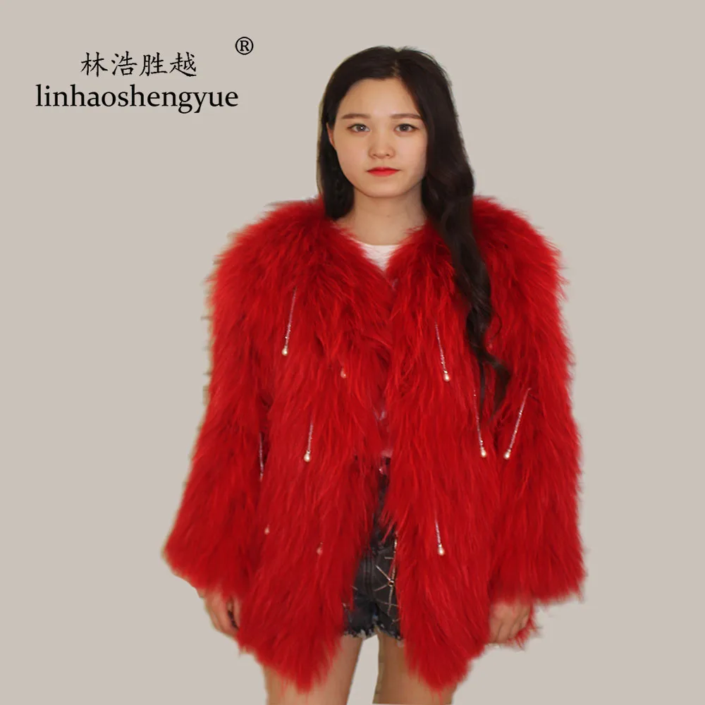 Linhaoshengyue 2020 hot fashion  women Real raccoon fur short coat  Real fur