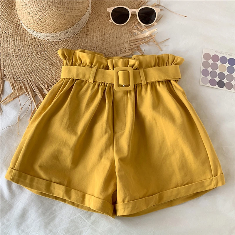 

2022 Summer Womens New Elegant Cotton Shorts Wild Leisure Bead Bud Wide Leg Shorts High Waist Slimming Shorts With A Belt