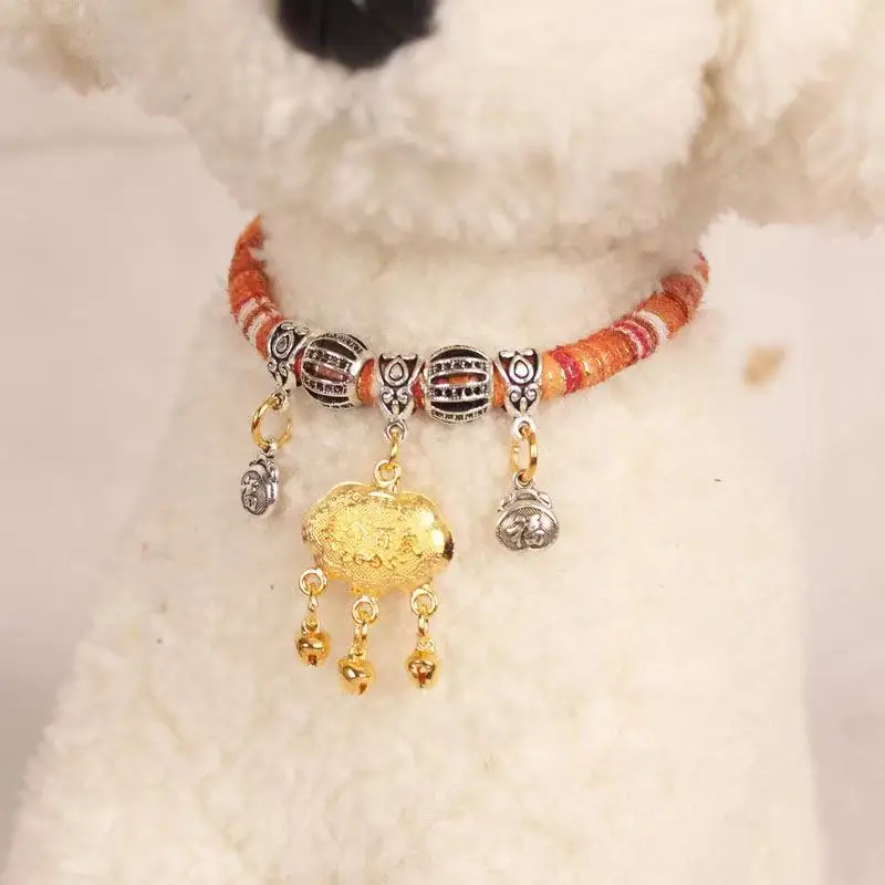 

Pet Necklace Accessories Pet Bell Lettering Retro Long Life Lock Chinese Wind Collar Pet Accessories Pet Supplies Lucky