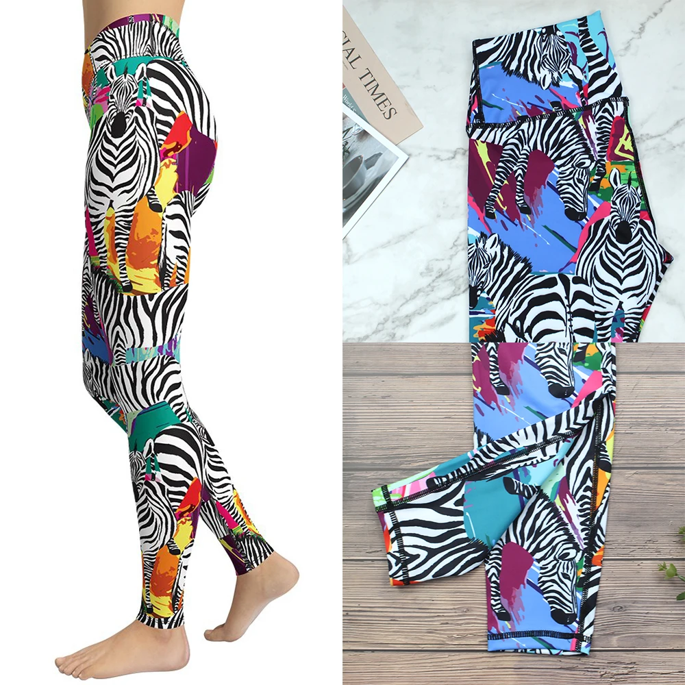 

Scrunch Leggings Set Women Yoga Pants Vintage Trousers Female Breathable Tights Zebra Pattern Pant Energy Sweatpants S~2XL