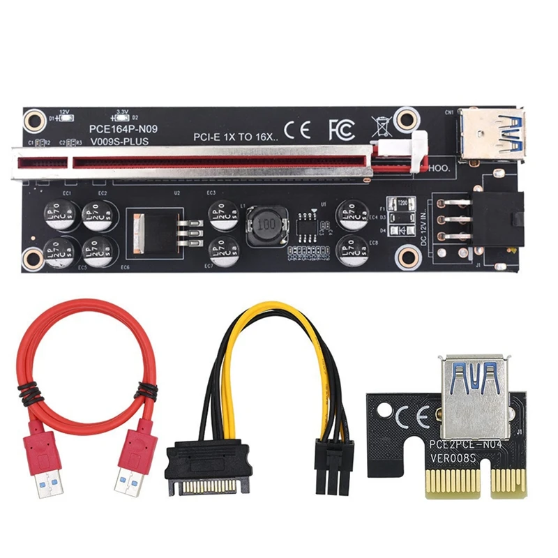 

Pci-E Райзер-карта Pci Express 1X до 16X USB 3,0 кабель Sata к 6-контактному разъему для майнинга графической карты (2 упаковки)
