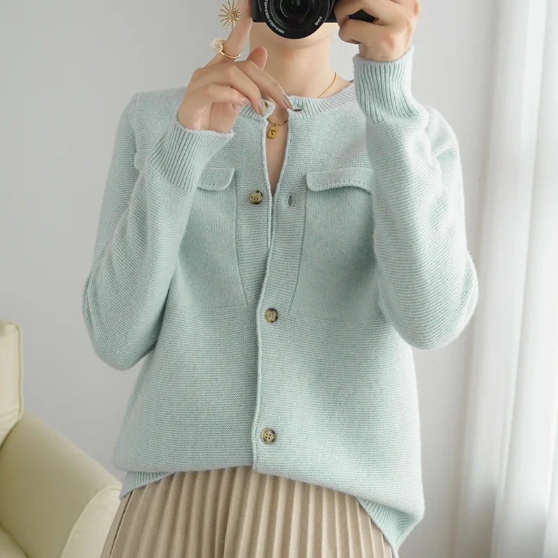 

Cashmere Cardigan Women's Round Neck Sweater Casual Warm Large Size Knitted Top Female Jacket 2021 Autumn and Winter New Style