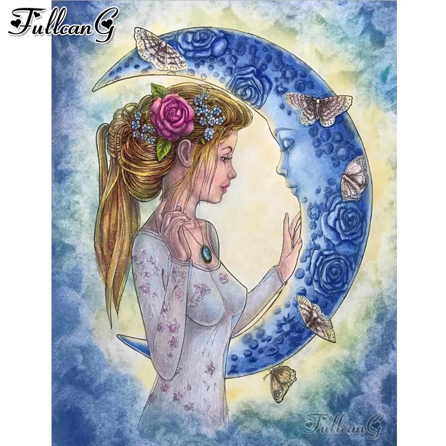 

FULLCANG Pretty girl moon diamond paintings girl diy full rhinestone embroidery Butterfly 5d mosaic picture Decorative FG0349