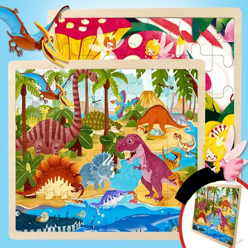 Динозавр белый медведь Фея деревянный пазл мультфильм Деревянный головоломки