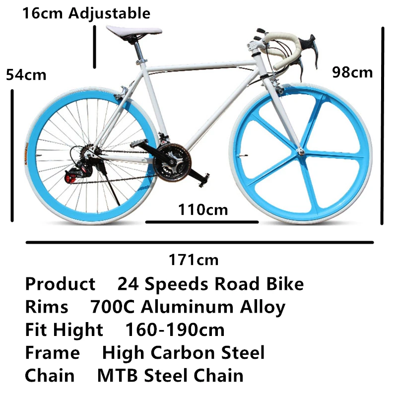 

Road Racing Bike Magnesium Alloy Rims Bicycle 24 Speeds Adult Student Front Rear V-brake High Carbon Steel Frame 700C Butyl Tube