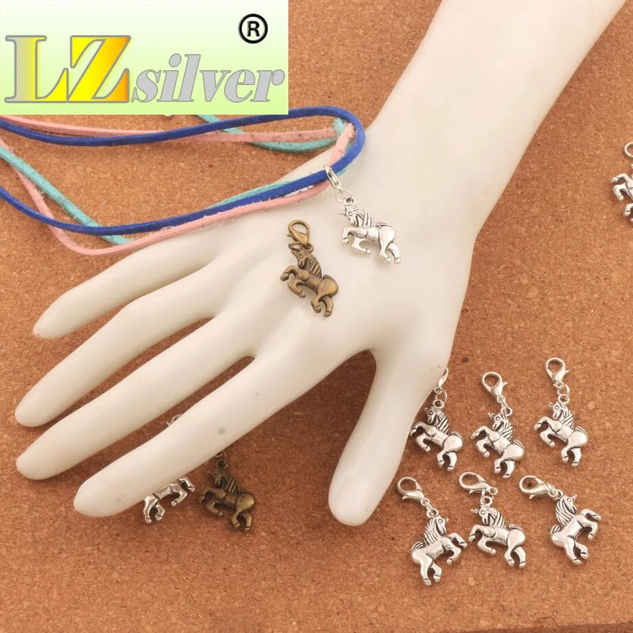 Jumping Unicorn Clasp European Lobster Trigger Clip On Charm Beads 20x36.5mm 80PCS Zinc Alloy Bronze C094