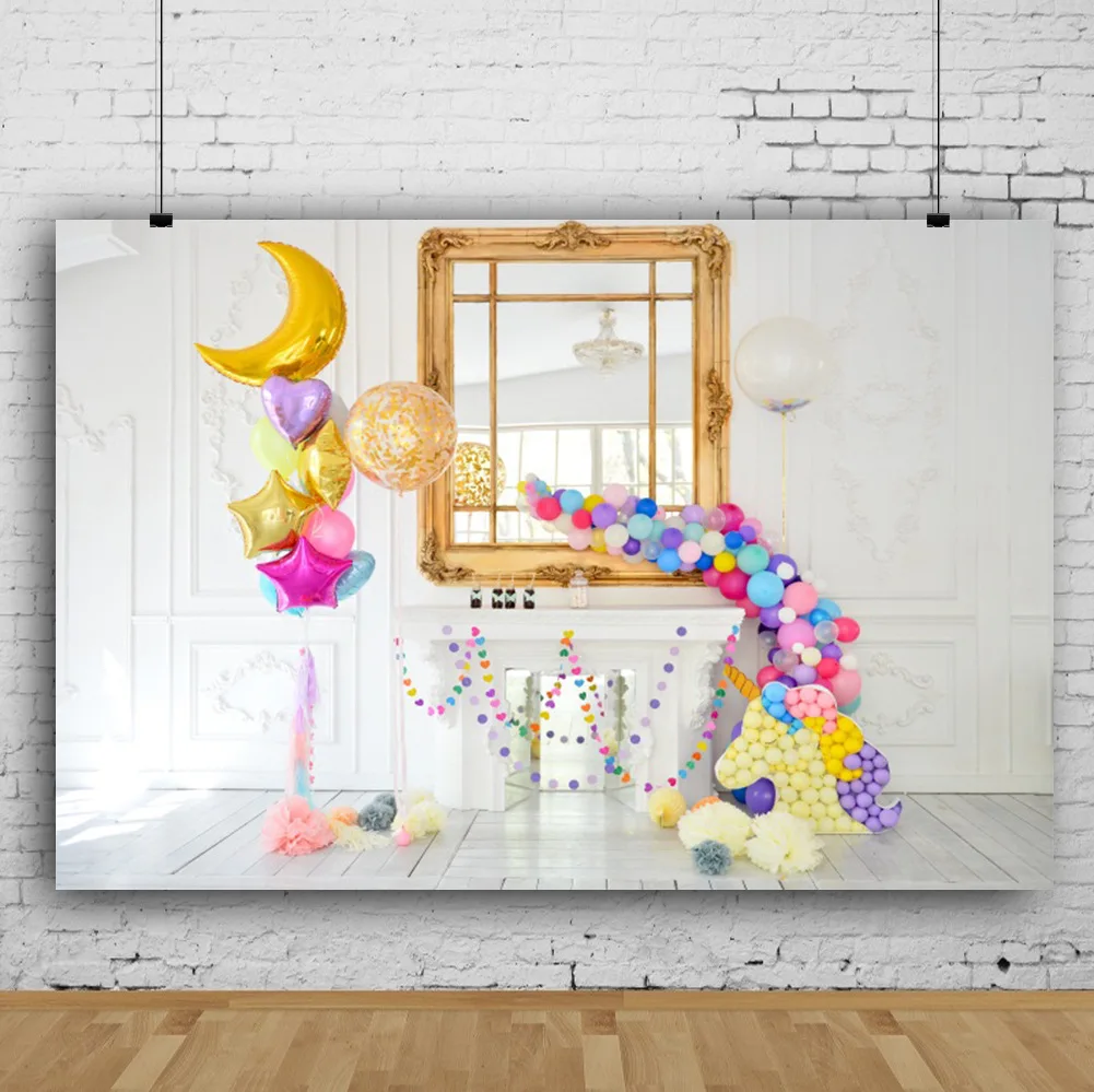

Multicolored Balloon Window Backdrops Artistic Photos Background Decorations for Kids Birthday Party Photography Props