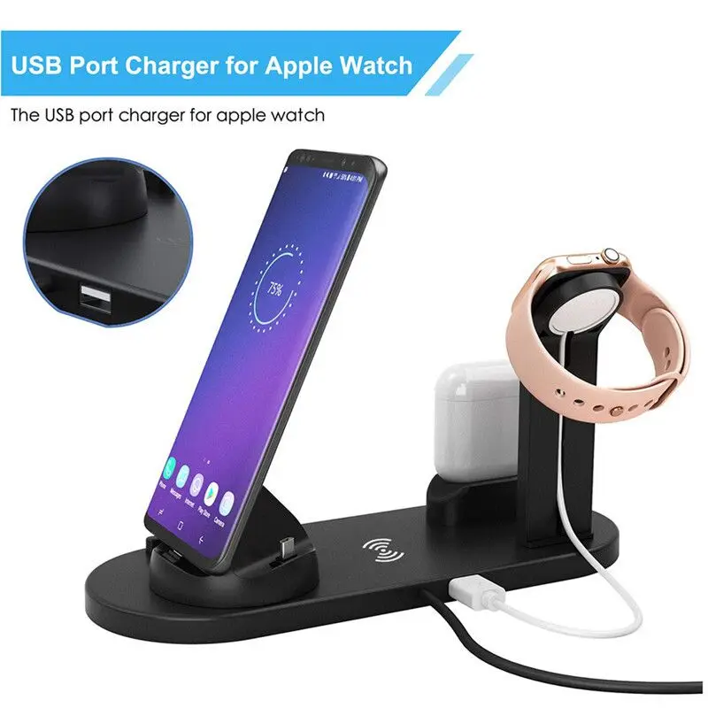 Беспроводная зарядная подставка COOLWOLF 4 в 1 для Apple Watch 6 5 3 iPhone13 12 11 XS XR 8 Airpods Pro 15 Вт