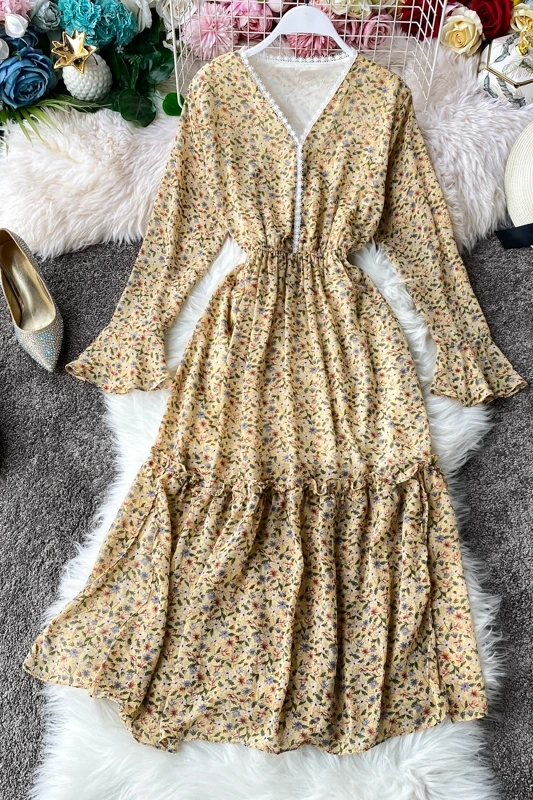 2020 Новая модная женская одежда с v-образным вырезом платье принтом женские платья