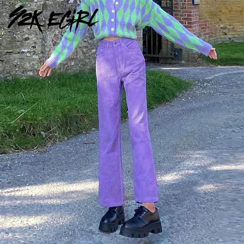 Y2K EGIRL Harajuku уличная одежда фиолетовые длинные брюки индийская эстетика