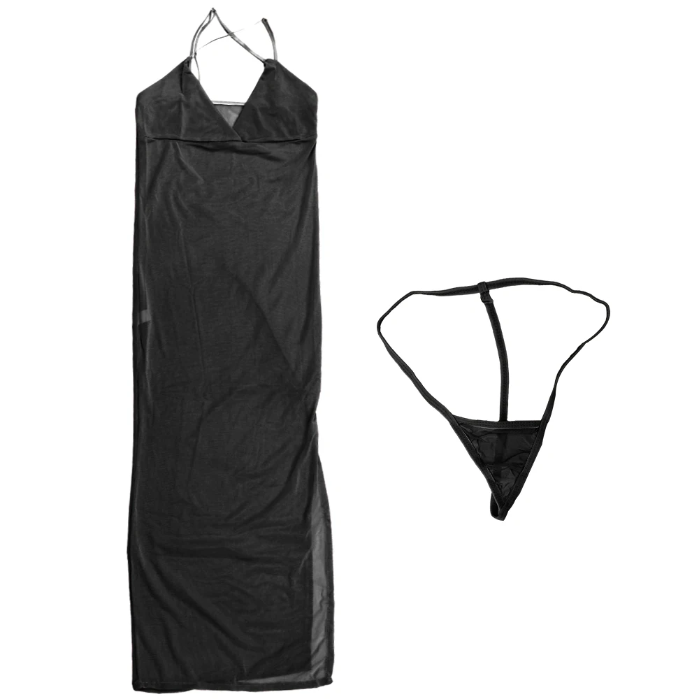 Эротическое нижнее белье прозрачное длинное платье на бретельках дамское с