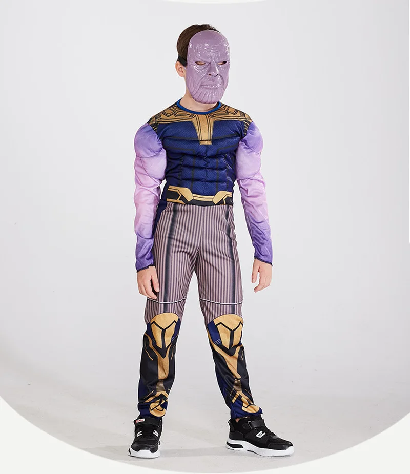 Deluxe Thanos Cosplay Costume Kids Avengers 4 Endgame Zentai Suit Jumpsuits Halloween with Mask for Child | Тематическая одежда и