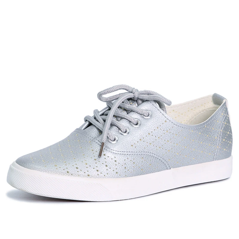 Женские дышащие кожаные туфли с дырками Летние повседневные кроссовки на