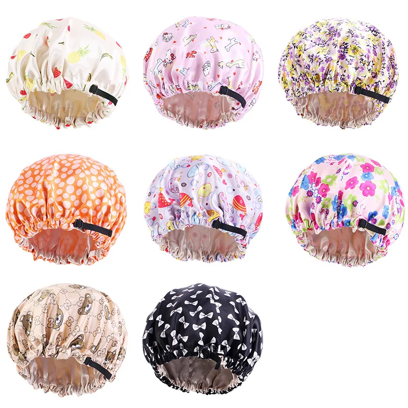

New children's printed Satin nightcap wash cap bath cap