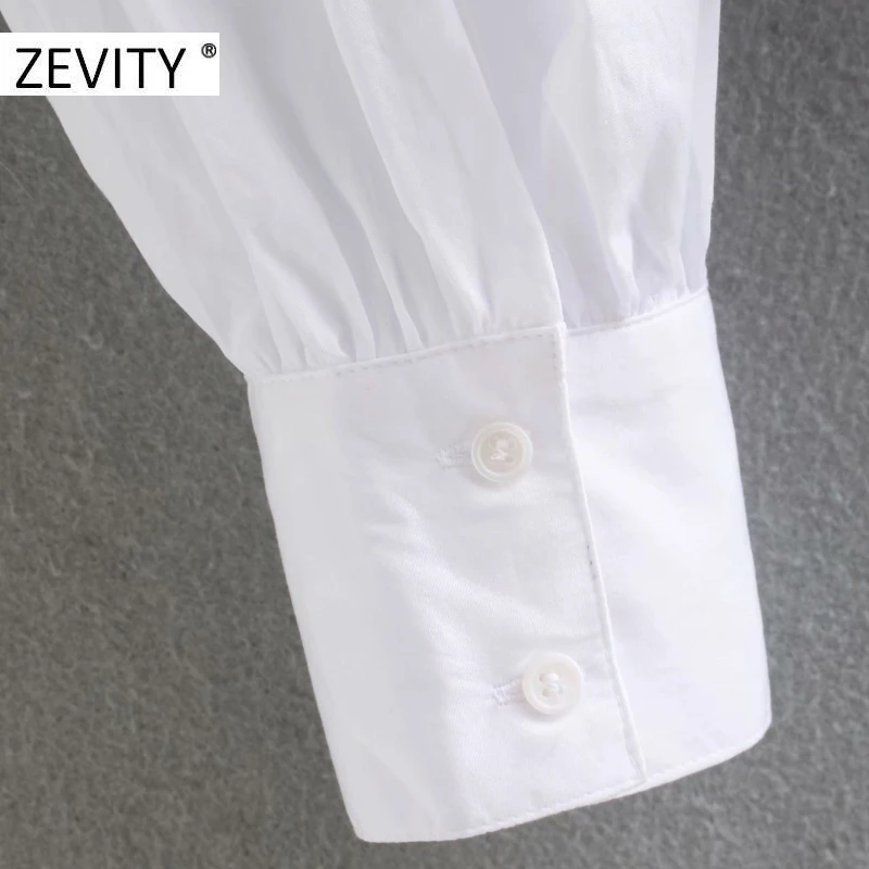 ZEVITY Women's Sweet Peter Pan Collar Lace Stitching Poplin Blouse - Casual Puff Sleeve White Chemise with Chic Tops (LS7201) image 5