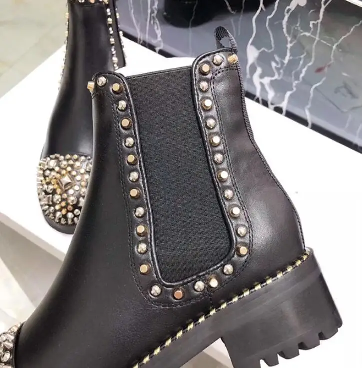2019 Модные женские ботинки с красной подошвой дизайнерская обувь для девушек шипы
