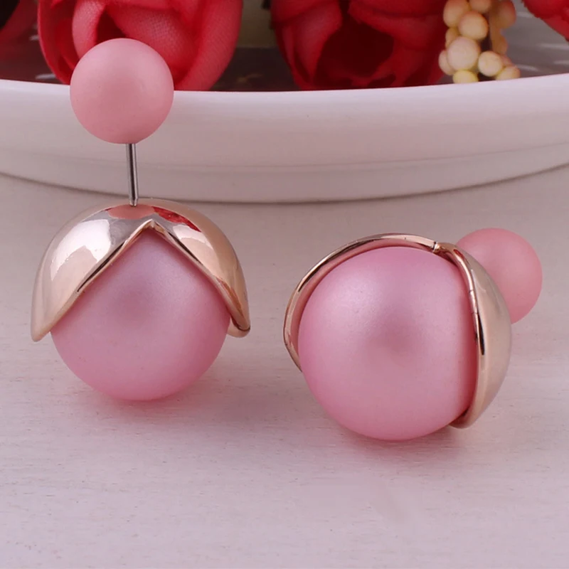 

16mm Hot Selling Double Sides Big Pearl Stud Earrings for Women Fashion Austrian Crystal Stud Simple Style Candy Color Earrings