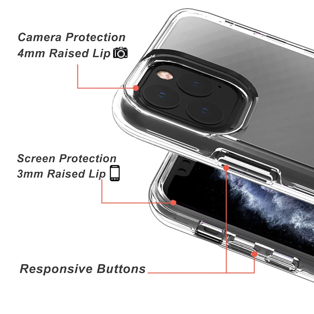 Для iPhone 11 Pro Max чехол 2в1 Жесткий PC + мягкий TPU прозрачный для 6 S 7 8 Plus X XS XR