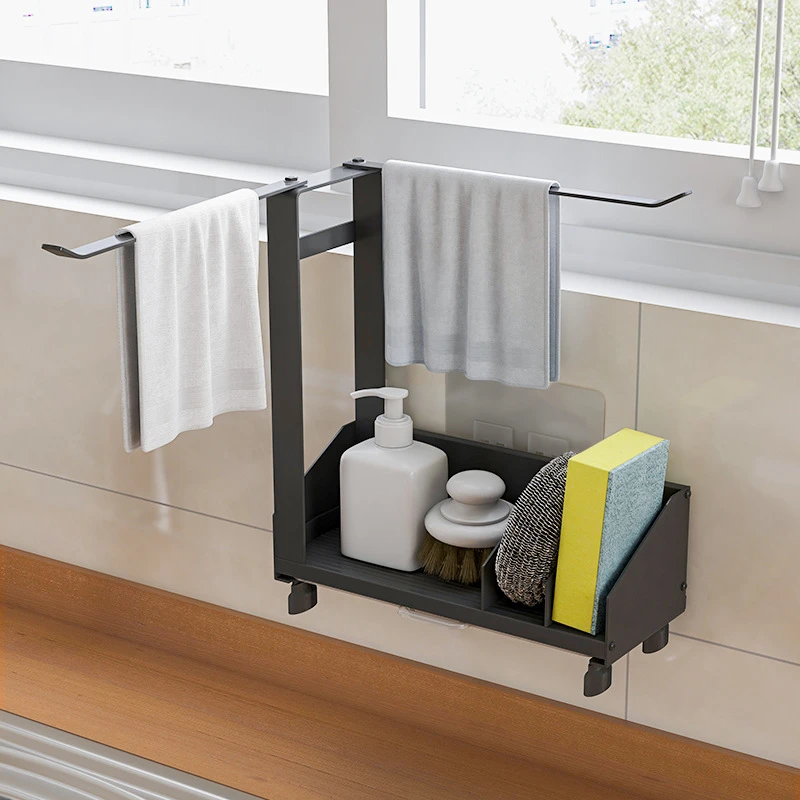 

Household Hanging Shelf Kitchen Sponge Drain Shelf Sink Debris Storage Rack Metal Rag Drain Rack to Save Space