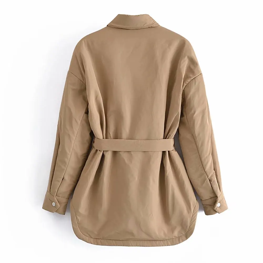 KEYANKETIAN ZA women's autumn jacket with belt, parka coat, winter shirt, parka coat, army green oversized winter jacket