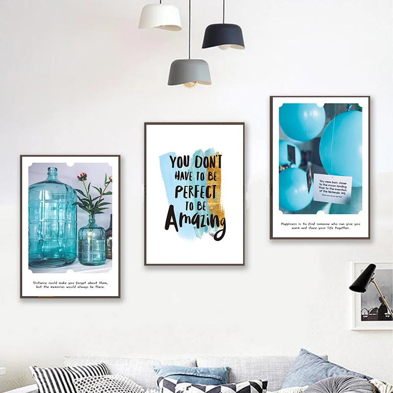 Настенные плакаты с голубыми воздушными шарами в скандинавском стиле картины на
