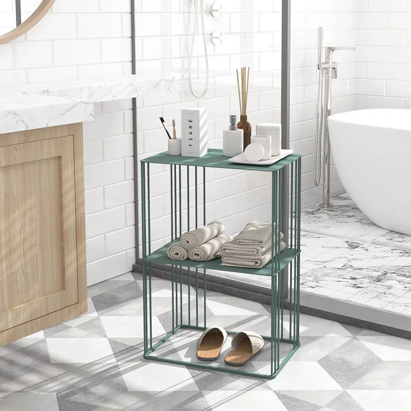 Простой из кованого железа двухслойный угловой стол для гостиной креативный