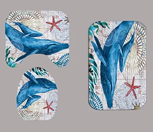 Подводная занавеска для душа с принтом Кита 4 шт. чехол ковра унитаза коврик