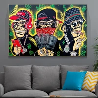 graffiti art gorilla wearing aheadset and mask posters prints rich animal canvas painting pictures living room decor no frame