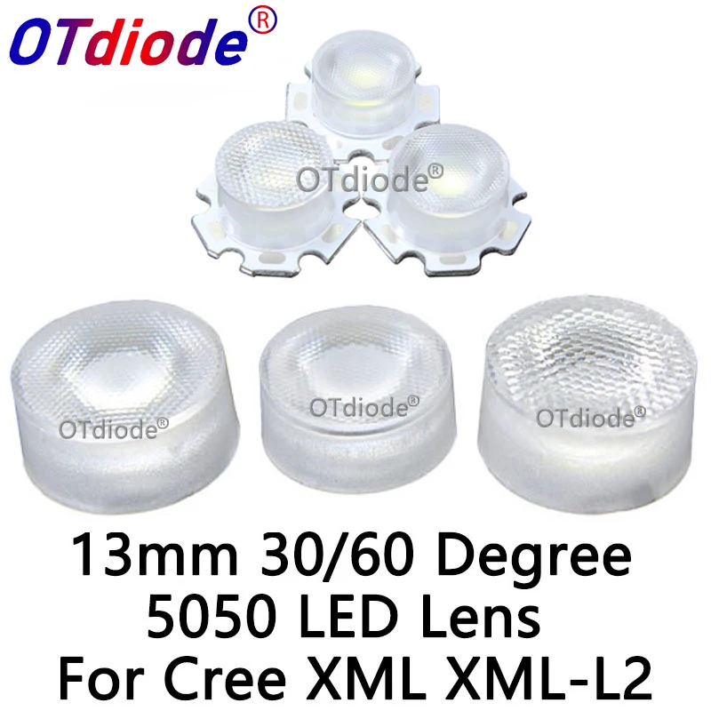 10 100pcs 13.5mm 5050 Cree XML L2 LED Lens 30 60 Degree Optical Grade PMMA Led Holder Plano Reflector Collimator|Линзы| |