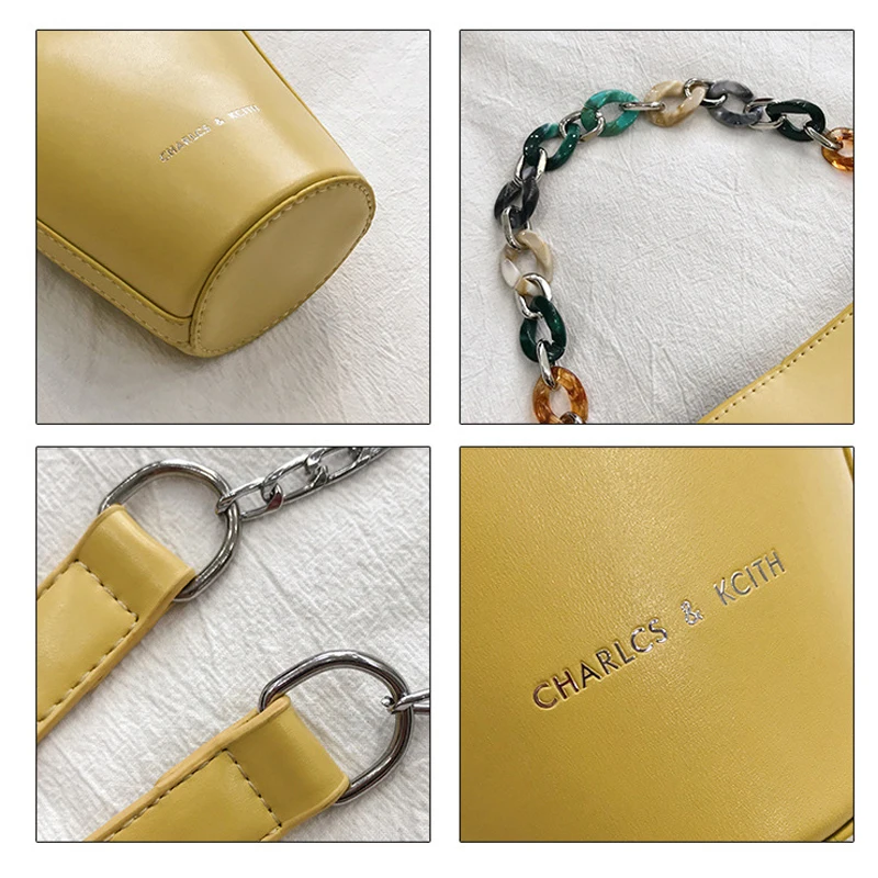 Fashion Acrylic Chain Buckets Bag Designer Women Handbags Luxury Pu Letaher Shoulder Crossbody Bag Casual Totes Small Purse Sac